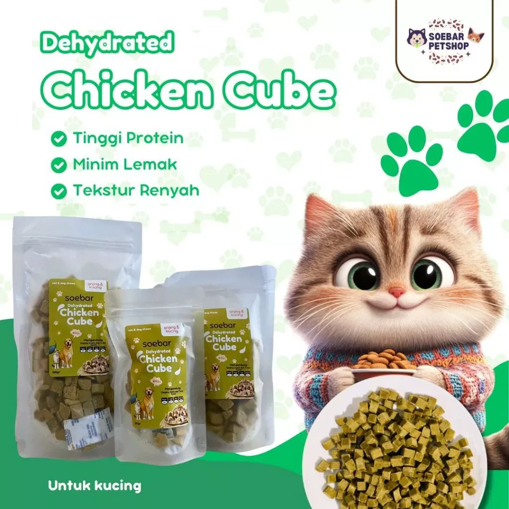 Dehydrated Chicken Cube - Snack Dadu Kucing Campuran Ayam, Minyak Ikan, Catnip dan Vitamin (30 gram)