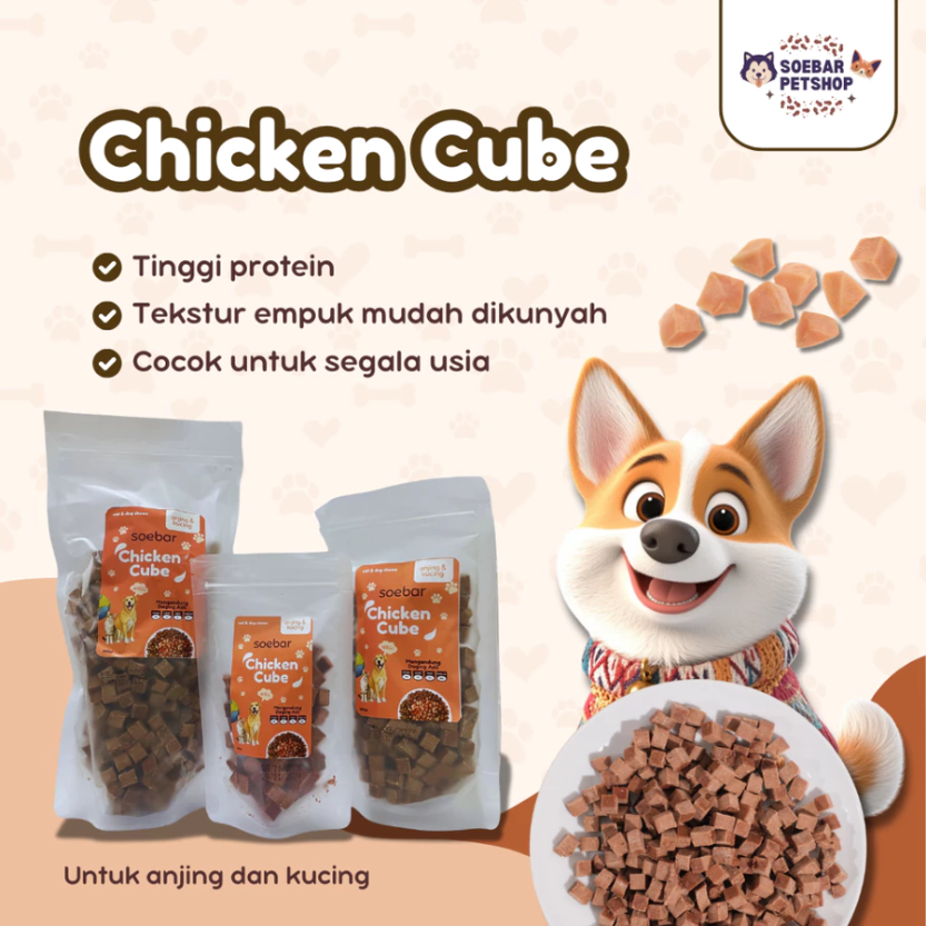 Chicken Cube – Snack/Camilan Daging Ayam Lezat dan Sehat untuk Kucing dan Anjing Berbentuk Dadu (100 gram)