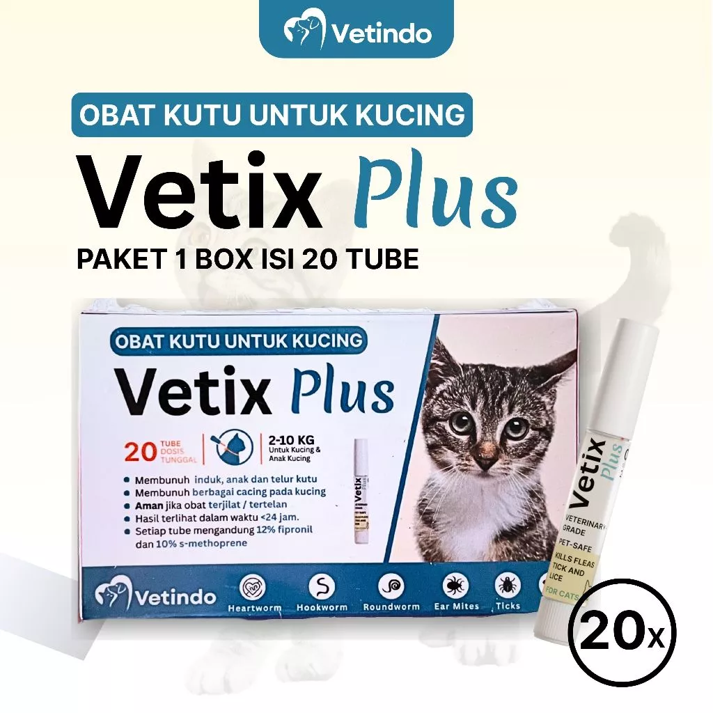 Vetix Plus isi 20 Tube - Obat Tetes Kutu dan Tungau Kucing | Solusi Serum Terbaik Kucing Bebas Parasit