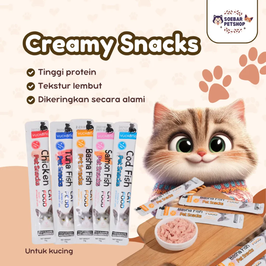 Snack Kucing Cream 15gr – Varian Tuna, Salmon, Basha, Cod, dan Chicken