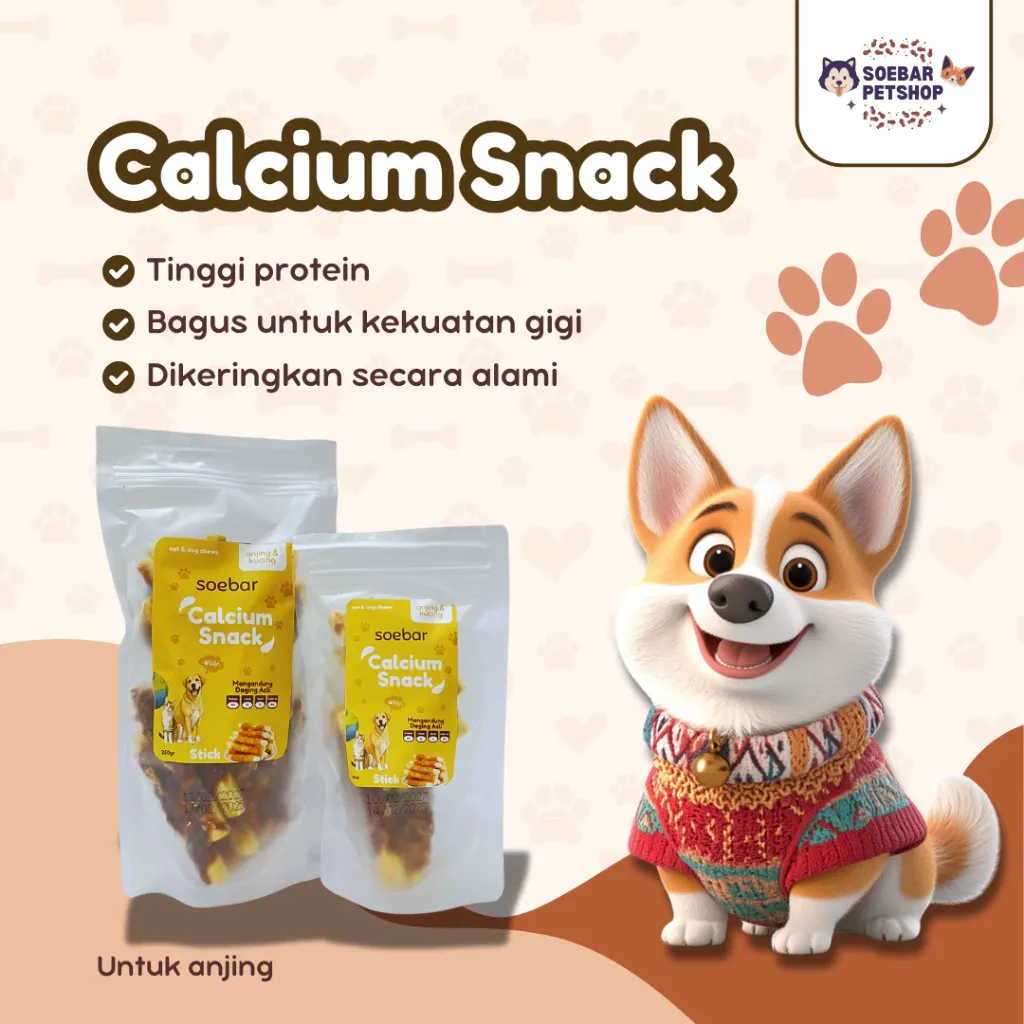 Calcium Stick Snack – Snack/Camilan Stik Kalsium Sehat dan Lezat untuk Anjing (100gr, 250gr, 500gr) (100 gram)